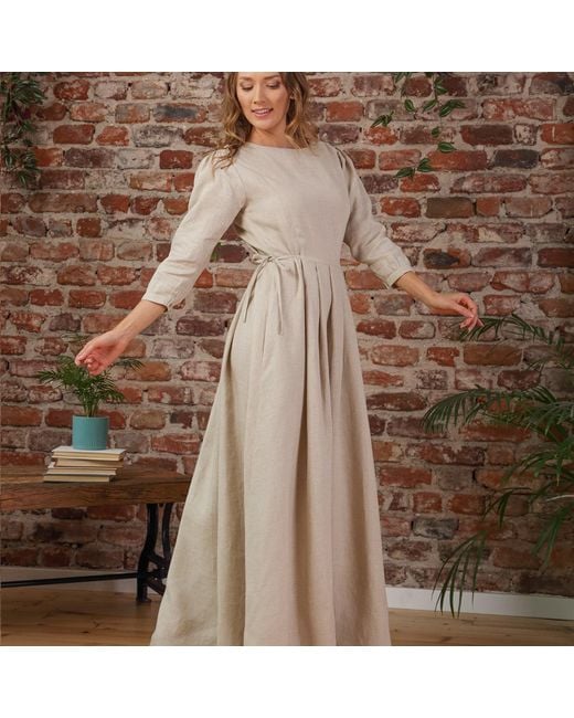 Nikka Place Natural Neutrals Linen Maxi Dress With Bracelet Sleeves And Pockets