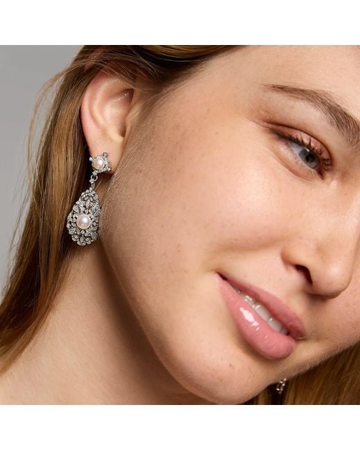 Pearls of the Orient Online Metallic Stella Vintage Style Pave Drop Earrings With Cultured Freshwater Pearls