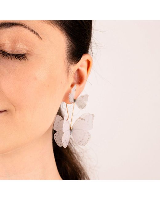 Oana Savu White Bridal Silk Butterfly Dangle Earrings
