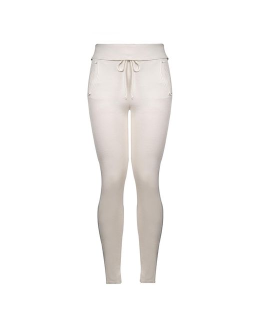 Balletto Athleisure Couture White Double-waistband Boucle Pants Bianco