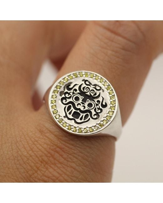 VicStoneNYC Fine Jewelry Metallic Demon Hunters Tiger Signet Ring With Natural Diamond for men