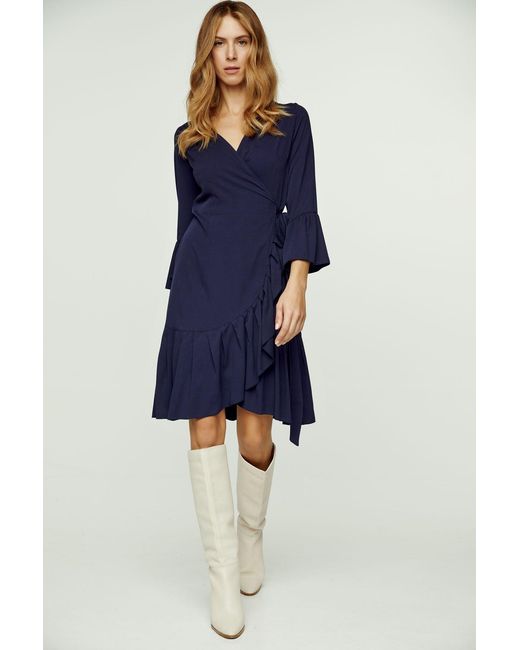 Conquista Blue Wrap Dress Viscose With Bell Sleeves