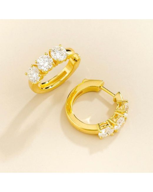 Juvetti Metallic Tres Diamond Three-Stone Huggie Hoop Earrings