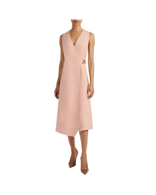 Santorelli Pink Ursa Sleeveless Faux Wrap Dress With Metal Buckle