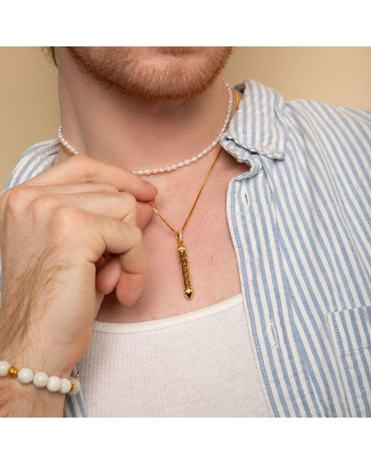 Seven Saints Metallic Om Mani Padme Hum Topaz Prayer Necklace, Over Sterling for men