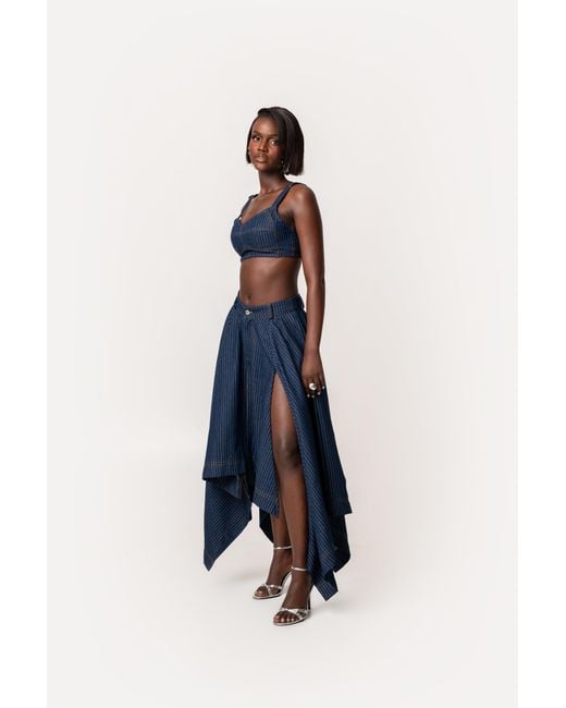 Ofuure Blue Denim Pinstripe Sabina Handkerchief Skirt