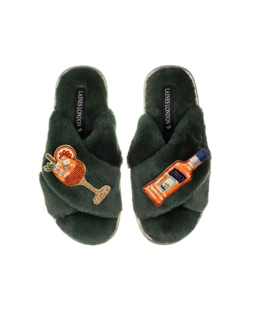 Laines London Green Classic Laines Slippers With Summer Spritz Brooches