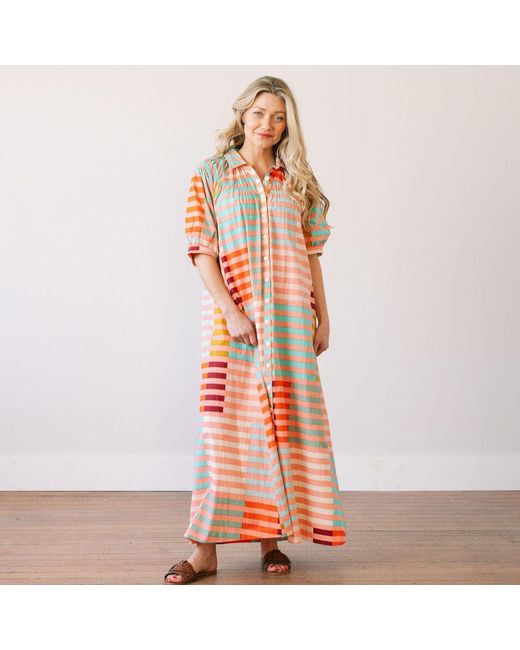SUNSHINE TIENDA Red Apricot Colorful Stripe Oasis Dress