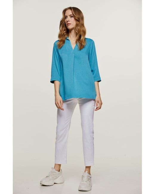 Conquista Blue V Neck Top