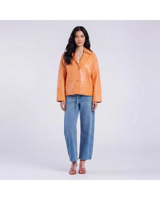 Freaky Nation Orange Oversized Leather Blazer Jacket