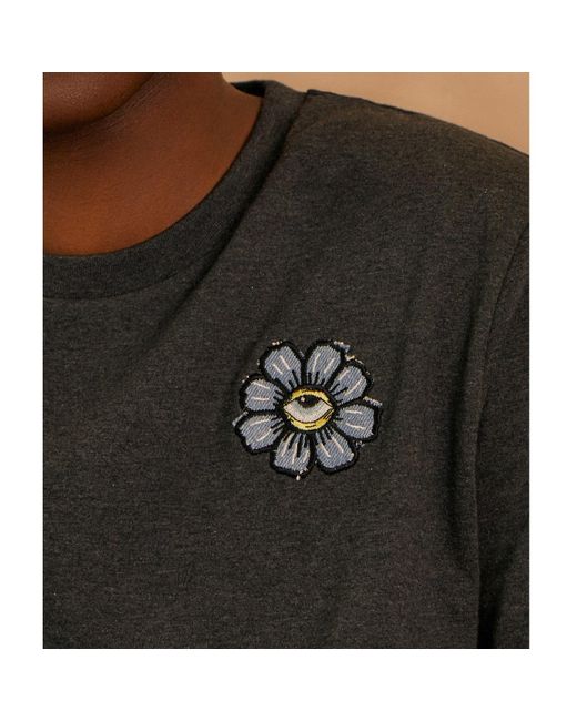 INGMARSON Black Blue Eyed Flower Upcycled Appliqué T-shirt for men