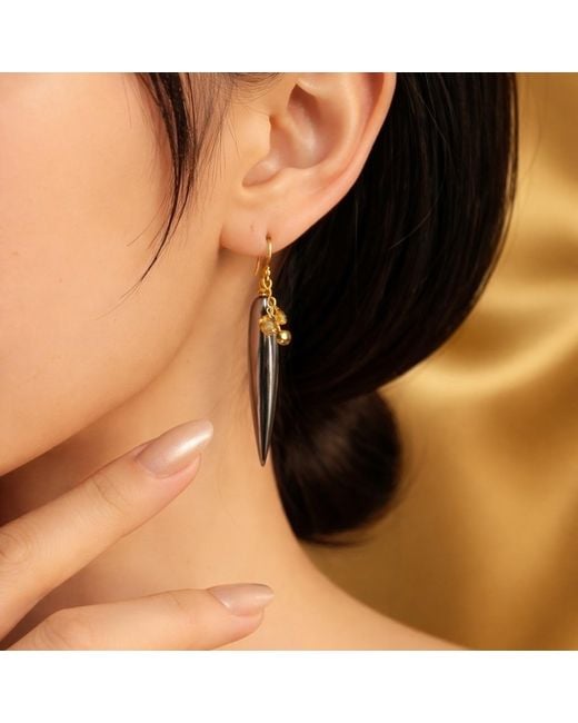 Lori Kaplan Design Metallic Hematite Drops With Sapphire Earrings