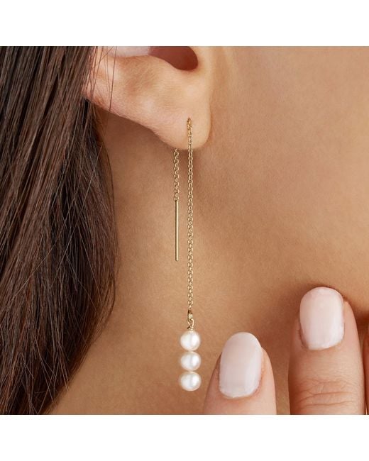 Lily & Roo Metallic Cluster Pearl Drop Threader Earrings