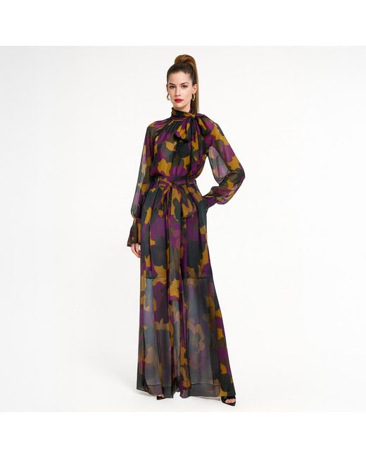 Rua & Rua Multicolor Sheer Silk Shirt Blouse With Bow Collar Multicolour