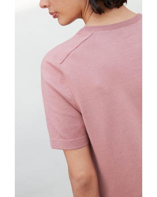 Paul James Knitwear Purple Ultra Fine Cotton Cassie Saddle Shoulder Knitted T-Shirt