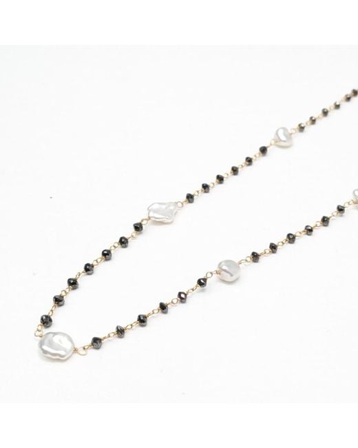 Rahul's Jewels Metallic 20" Genuine Diamond & Keshi Pearl Rosary Necklace