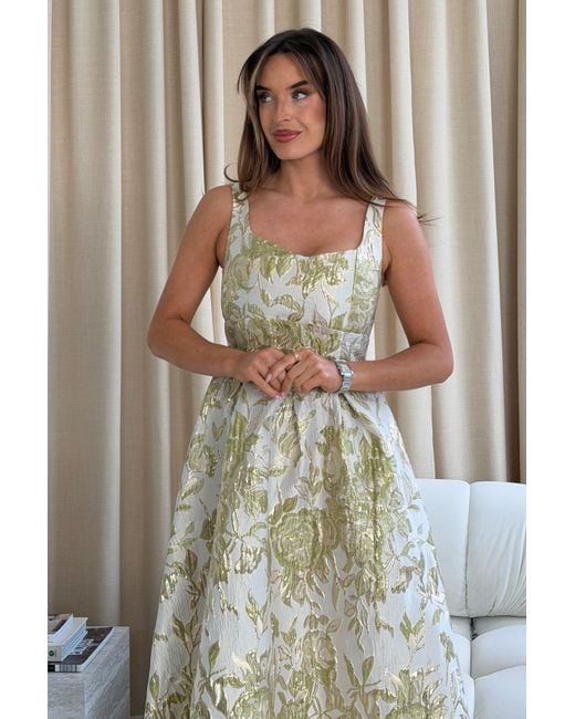 Girl In Mind Yellow Camelia Sweetheart Neckline Midi Dress Floral