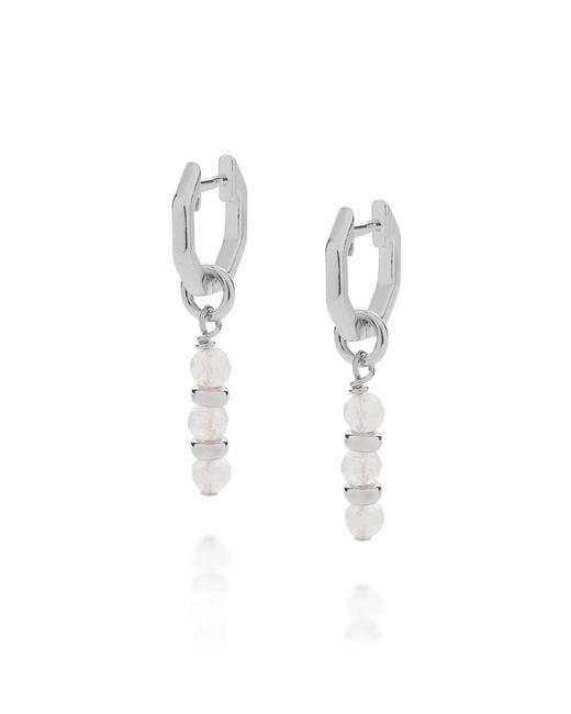 Nellou Jewellery Metallic Neutrals Linear Huggie Birthstone Earrings June Sterling