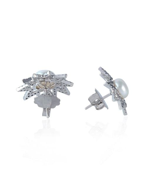 Artisan Metallic Pearl & Diamond Starburst Stud Earrings