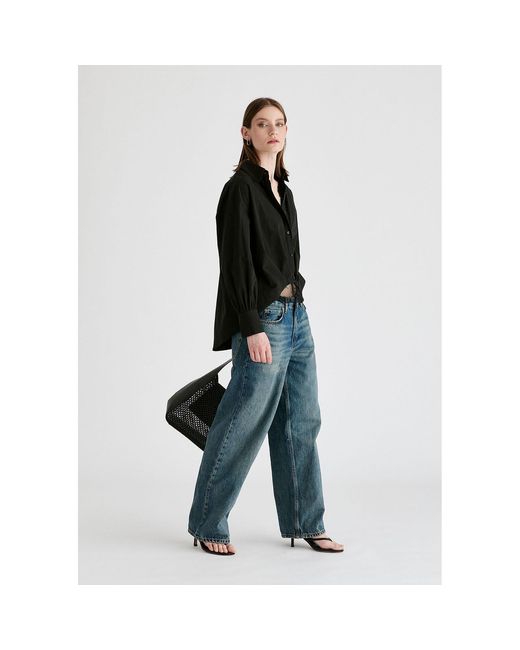 Paisie Black Two-Piece Pleated Waist Shirt Set With Lace Cami Underlay
