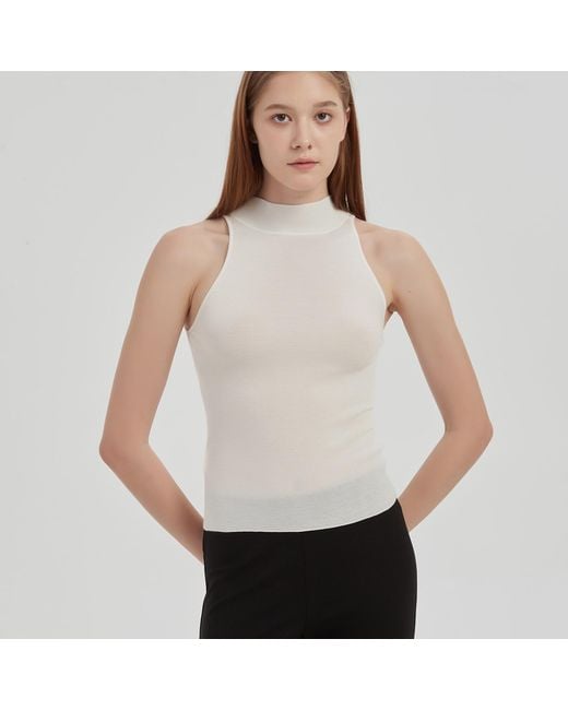 NUAJE NUAJE White Halterneck Merino Wool Silk Knit Tank