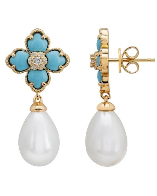 Latelita London Blue Flower Clover Pearl Drop Earrings