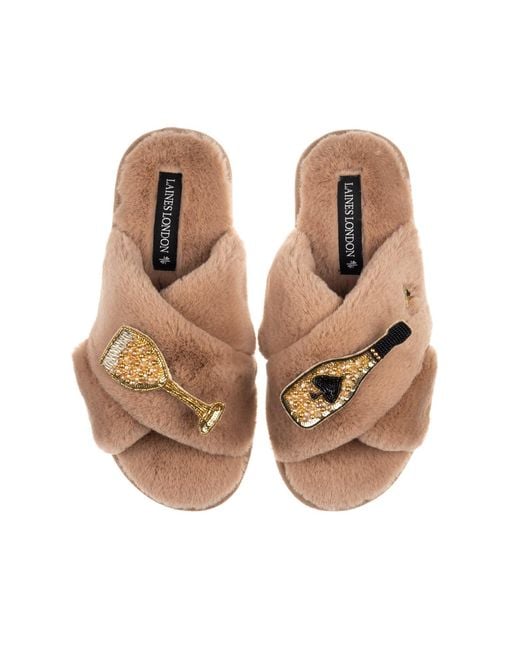 Laines London Brown Neutrals Classic Laines Slippers With Ace Of Champagne Brooches