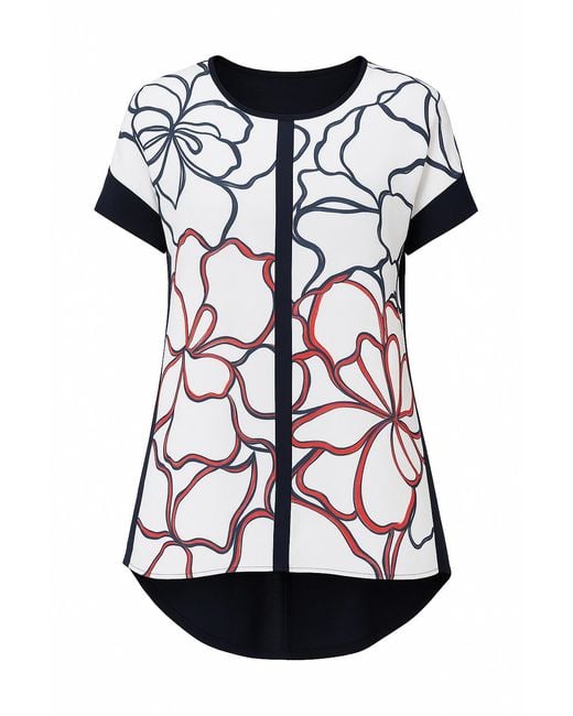 Conquista Black Panel Detail Short Sleeve Print Top