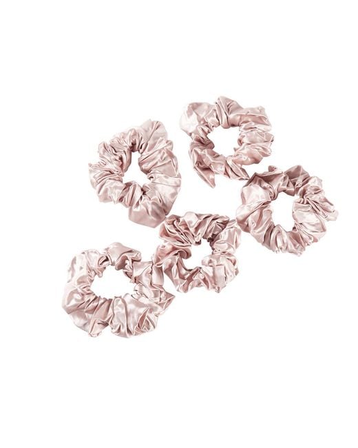 Soft Strokes Silk Pure Mulberry Silk French Scrunchie Set Of Five In Baby Pink