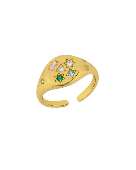 Spero London Metallic Kaleidoscope Gemstone Multicolour Round Sterling Adjustable Signet Ring