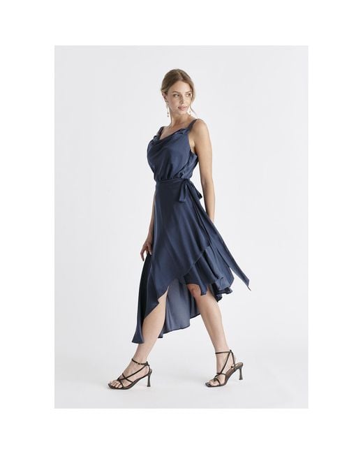 Paisie Blue Cowl Neck Dress