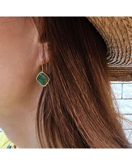 Farra Green Square Shaped Aventurine Earrings