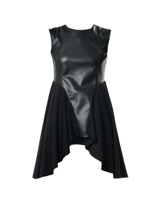 Metamorph Black Sleeveless Asymmetric Top With Vegan Leather