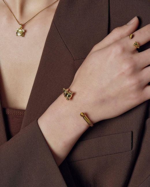Freqnc Atelier Metallic Cuddly Bear Bangle Tiger Eye Bangle