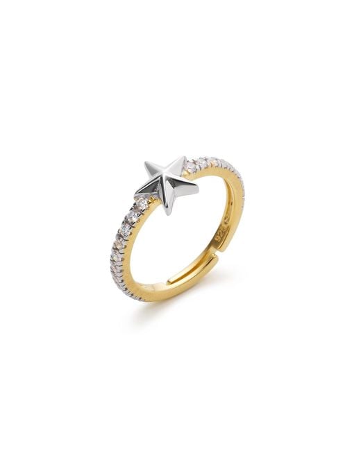 Spero London Metallic Star Zirconia Half Round Adjustable Sterling Ring