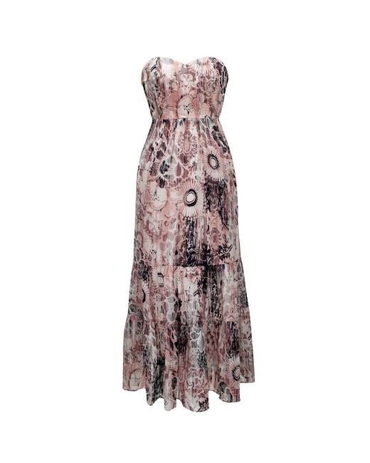Smart and Joy Purple Bustier Chiffon Maxi Dress With Abstract Floral Print