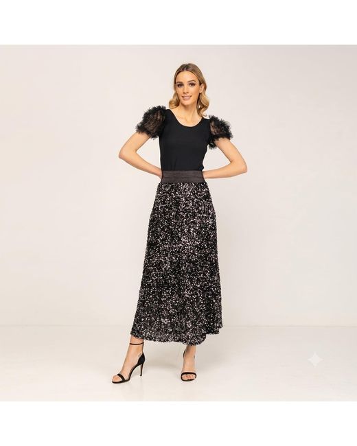 Tantra Spain Sl Black Sequin Maxi Skirt With Elastic Waist And