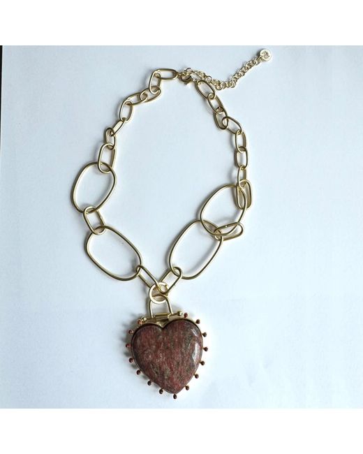 Rare Matters Jewelry Metallic Luxe Jasper Beaded Heart Pendant Necklace