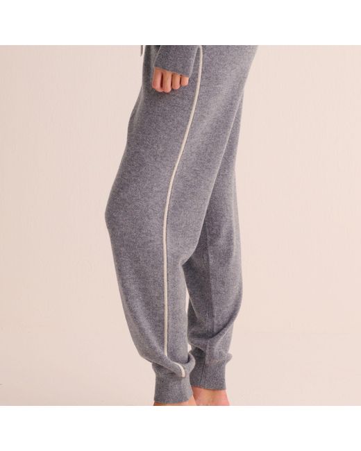 Mamu Dream Blue Cashmere Cuffed Ankle Joggers With Ivory Contrast