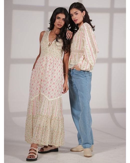 Rose & Nancy Natural Neutrals Ellen Crochet Trim Cotton Blouse
