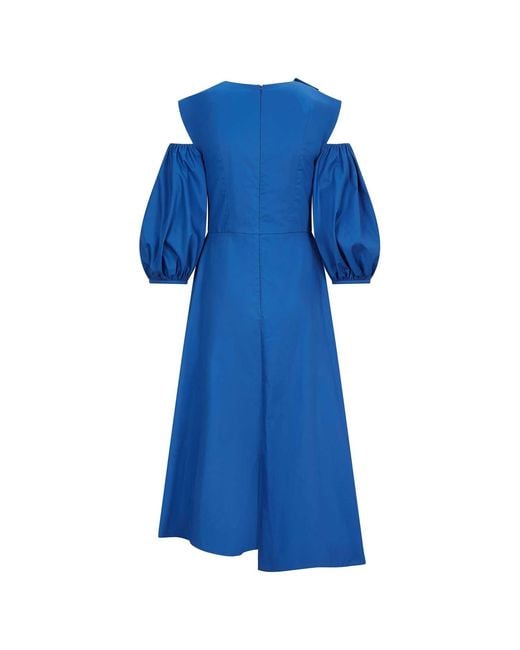 Femponiq Blue Asymmetric Lapel A-Line Cotton Dress