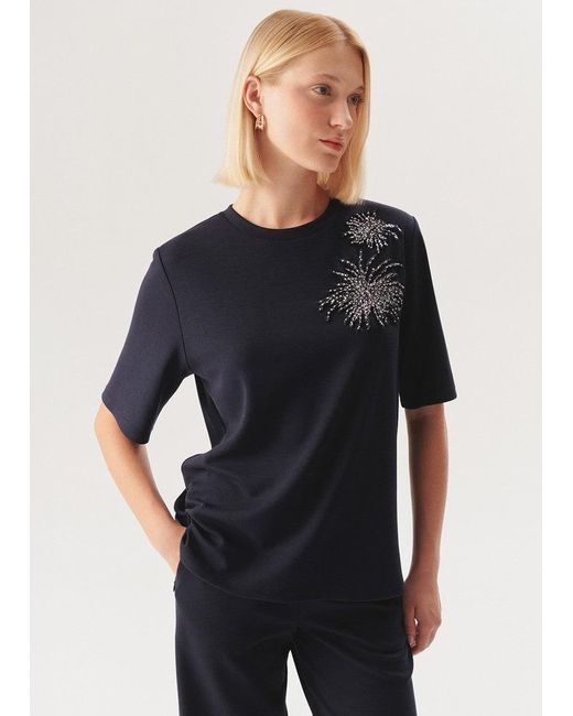 Exquise Blue Regular Minimalist Sparkle Accent Madilyn T-Shirt
