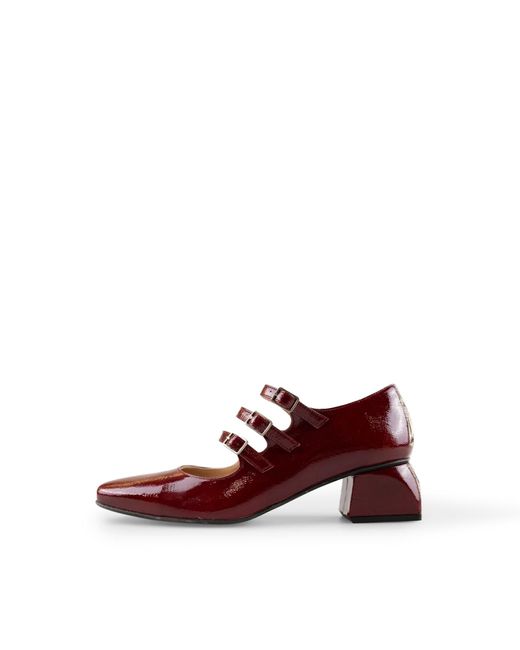 Alura Red Leanne Burgundy Block Heel Shoes With Straps Made Of Patent Genuine Leather