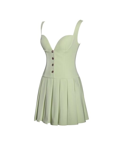 Miss Circle New York Green Tala Pistachio Sleeveless Pleated Preppy Mini Dress