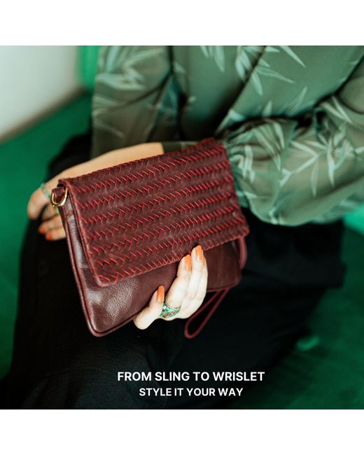Hides Leather Co. Red Convertible Leather Clutch, Crossbody Iphone&Passport Bag