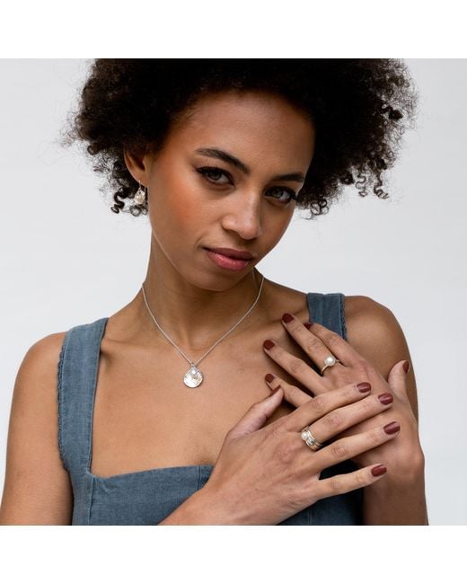 Dower & Hall Metallic Hammered Disc & Freshwater Pearl Nomad Earrings