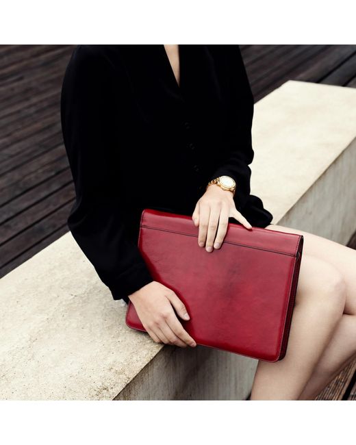 Time Resistance Red Leather Documents Folder Organizer
