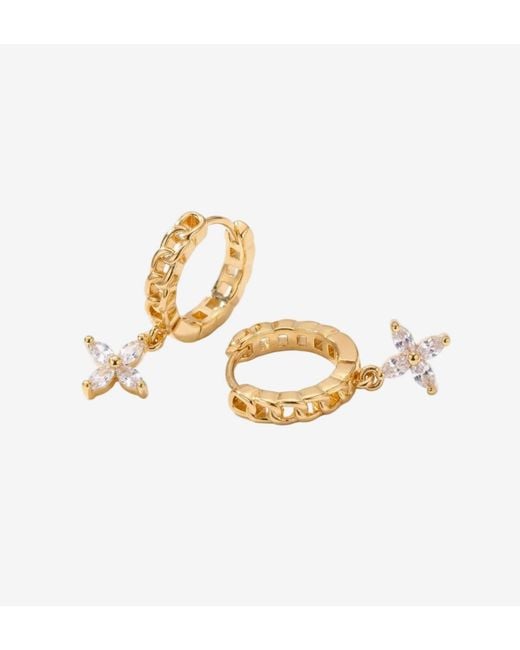 Uchi and Soto Metallic Kinmokusei Flower Drop Chain Hoop Earrings