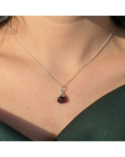 Harfi Metallic Sterling Raw Garnet January Birthstone Crystal Necklace