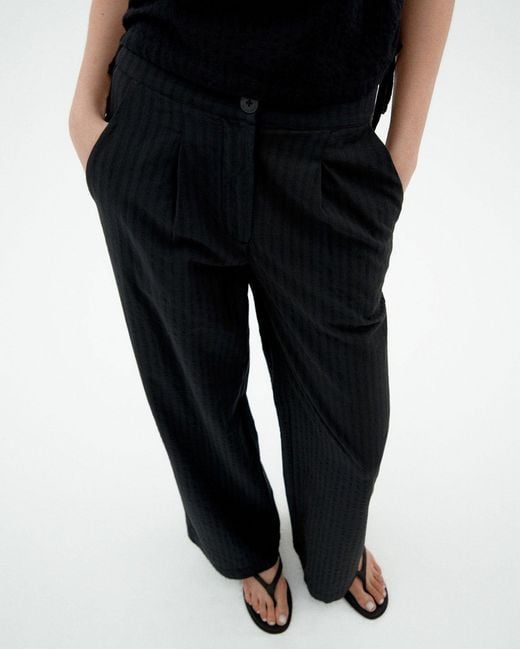 Thinking Mu Black Wide Leg Seersucker Manolita Pants